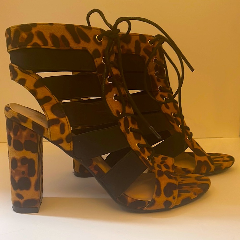 4 Inch Leopard Lace Up Heels